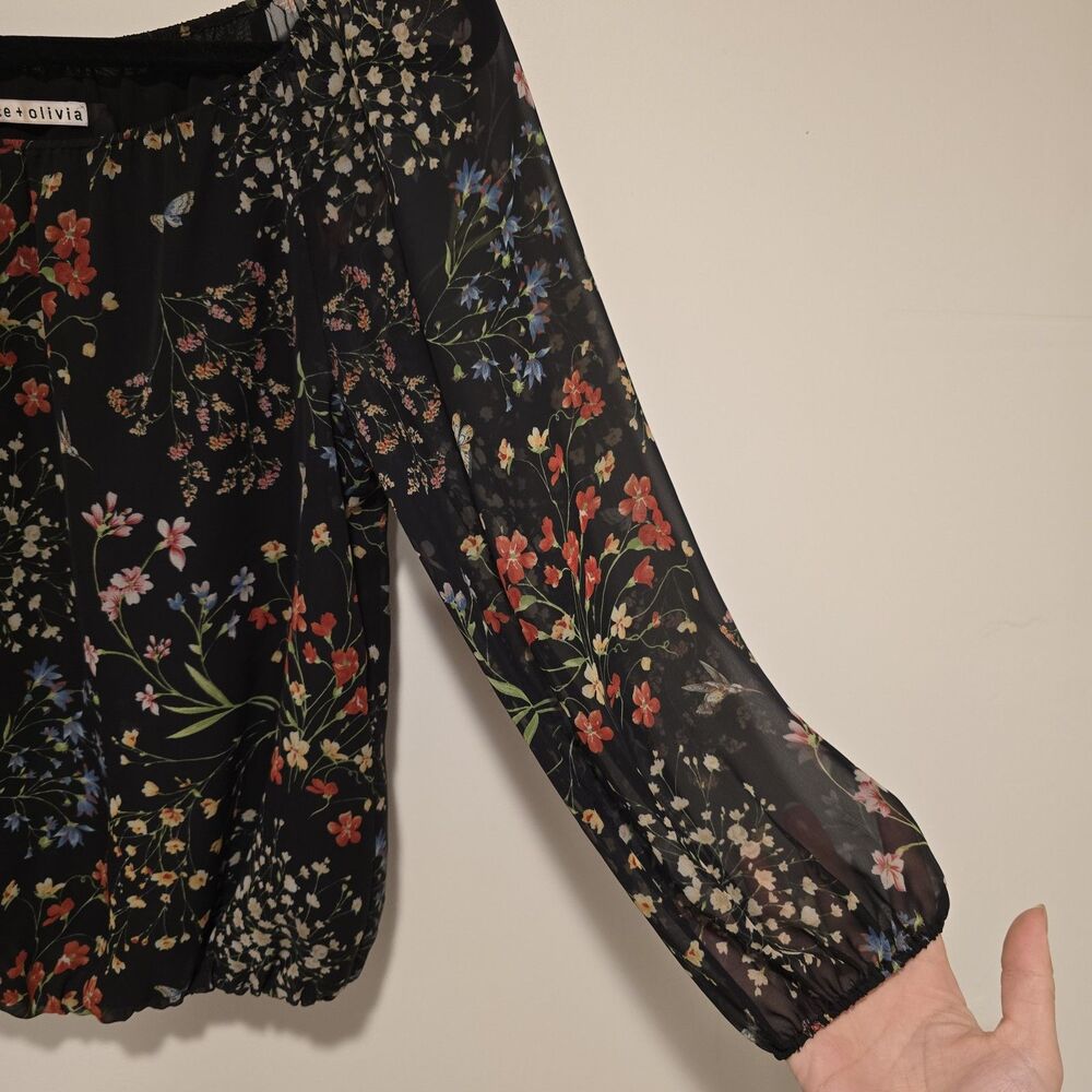 Alice + Olivia Floral Garden Top Size XS Butterfly Spring Blouse Peasant Designe - Picture 3 of 11